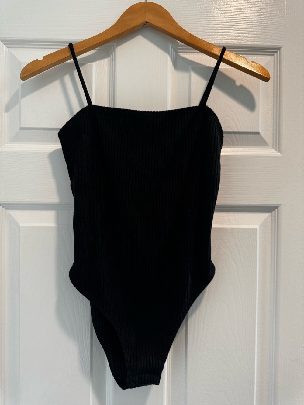 Topshop Black Ribbed Spaghetti Strap Bodysuit